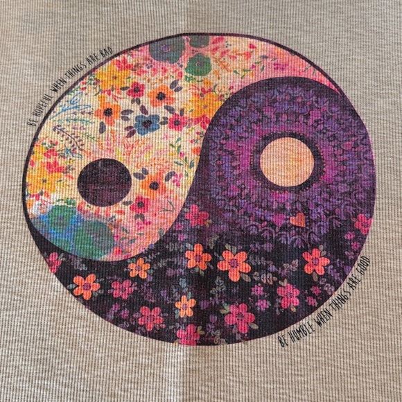 NATURAL LIFE Taupe Short Sleeve Tee with Floral Yin Yang Graphic - Picture 3 of 9